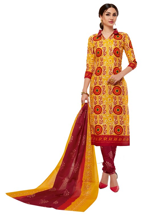 Viva N Diva Yellow Colored Cotton Printed Salwar Suit Dress Material